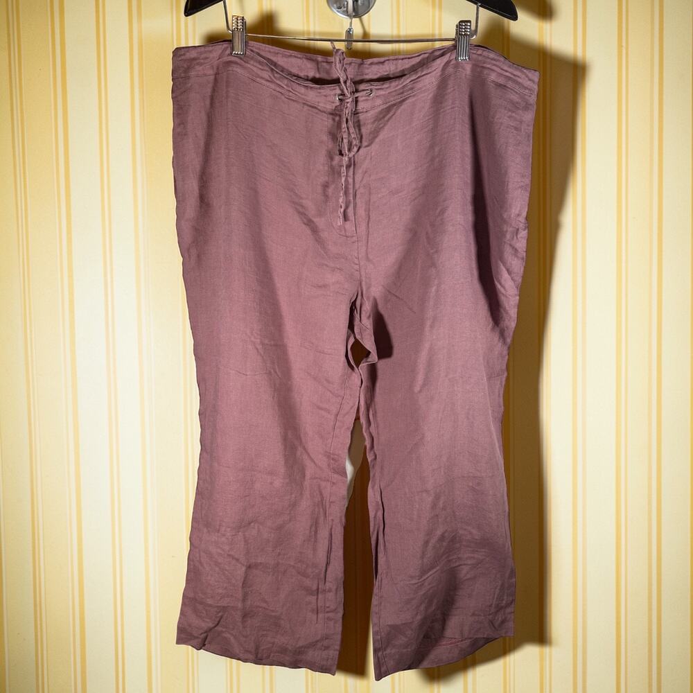 Spiegel Women's 22W Dusty Violet 100% Linen Cropped Length Straight Leg Pants
